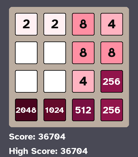 Screenshot of 2048 game